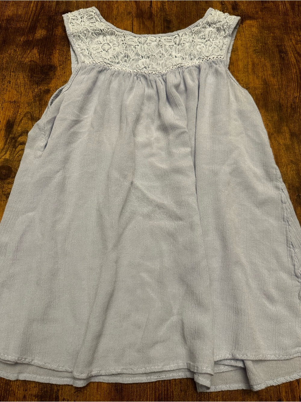 Madison Coupe women’s Sleeveless Lace Yoke Tunic Top in Light blue